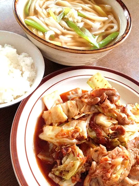 豚キムチ炒めとあんかけうどん|3104iceさん