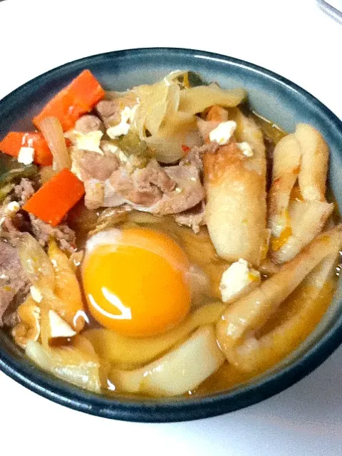 牛と鶏の辛味噌煮込みうどん。温まるね！|Yasuharuさん