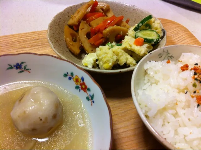 里芋のポトフ、レンコンのきんぴら、カレー味ポテトサラダ|kayoさん