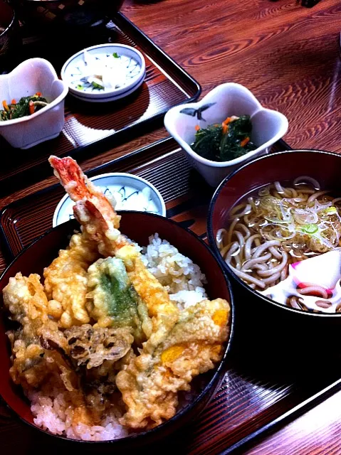 Snapdishの料理写真:天丼and蕎麦set@岩手 平泉|たかはしりょーこさん