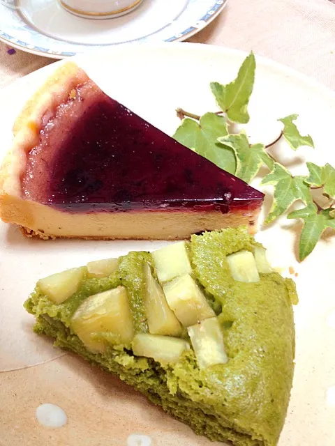 ブルーベリーのタルトとサツマイモの抹茶蒸しケーキだょ♪|akiberryさん