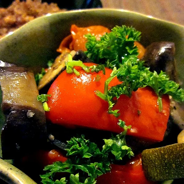 Boiled and seasoned vegetables.  ラタトゥイユのような野菜の何か…|Keiさん