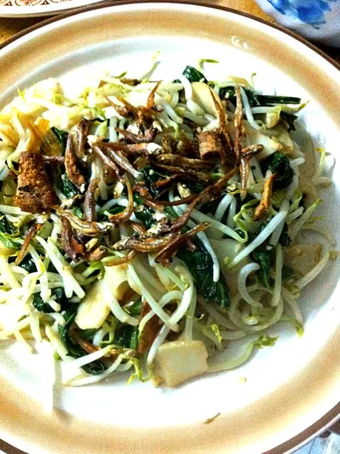 stir fry bean sprouts with choy sum, fish cake|foxylambさん