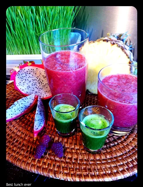 Snapdishの料理写真:#RawLunch #bestever Dragonfruit ananas framboos appel peer  bleekselderij en tarwegrasshot|Rene Onstenkさん