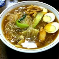 Snapdishの料理写真:もやし.筍.ササミのキムチ餡掛け醤油ラーメン|周一さん