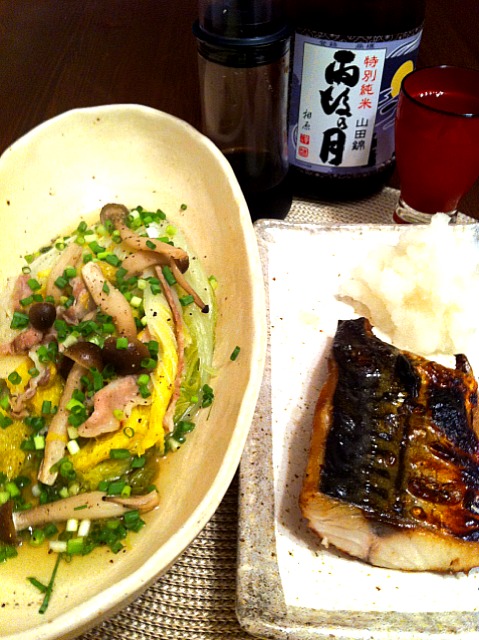 圧力鍋初挑戦 白菜と豚バラの重ね蒸し マジとろとろ 鯖の文化干し 大根おろしと自家製ポン酢添え もちろん日本酒 番長 Snapdish スナップディッシュ Id Fkppz