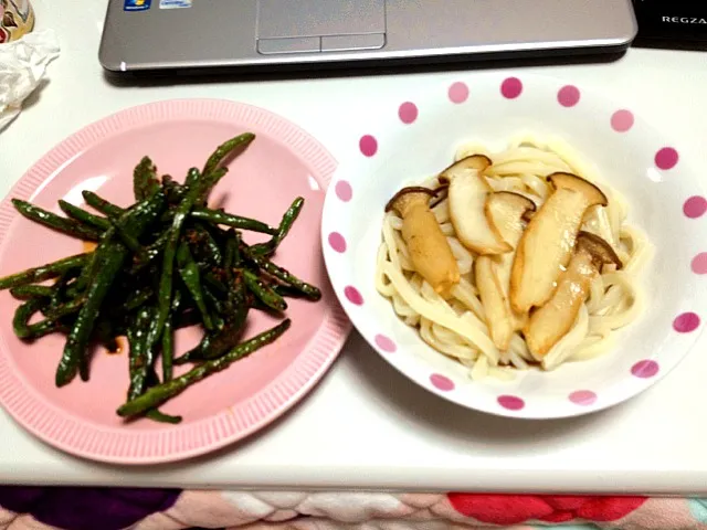 いんげんのニンニクじょうゆ和えとエリンギのせうどん|tomomiさん