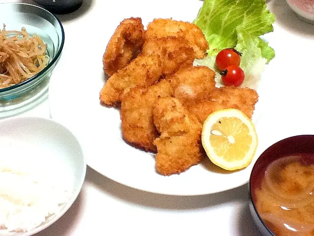 チキンカツ もやしナムル かぼちゃの味噌汁|はるぼぼさん