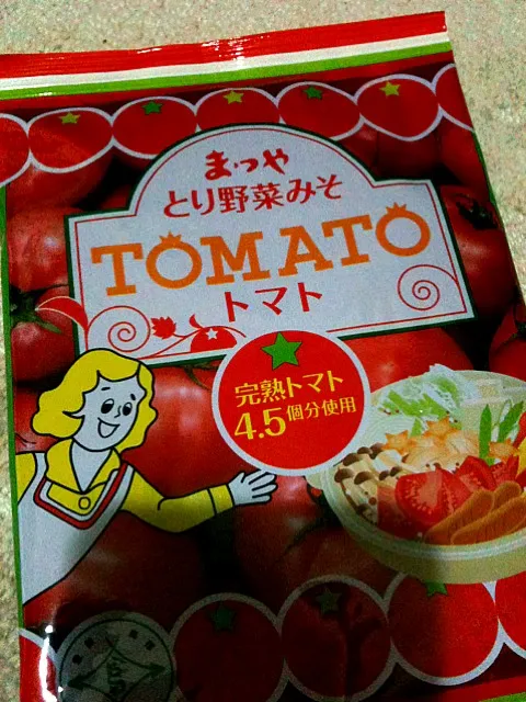 Snapdishの料理写真:まつや とり野菜みそ トマト が届いたのだ。うまいのだろうか…。しかし、しばらくおうち鍋は食べられそうにないよう（ ;  ; ）|ミホ@なごやさん