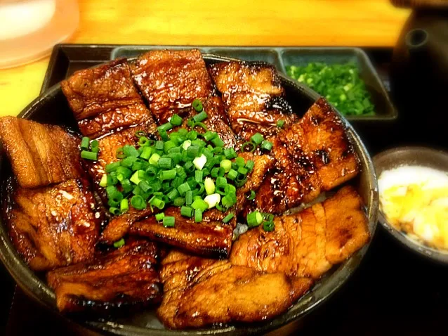 豚丼茶漬けセット Grilled pork rice bowl|chan mitsuさん