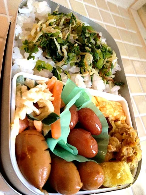 Snapdishの料理写真:リノ弁当、薩摩芋ツナカレー煮、ウィンナー、煮豆、出汁巻き卵、切干し大根甘酢マヨ和え|suzumeさん