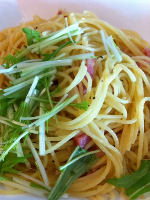 ベーコンと水菜のパスタ|岩瀬さやかさん