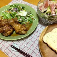 Snapdishの料理写真:鶏のやわらか煮とアボカドと生ハムのサラダ|aritaさん