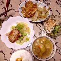 鶏の照り焼き、酢の物、すいとん|nicoさん