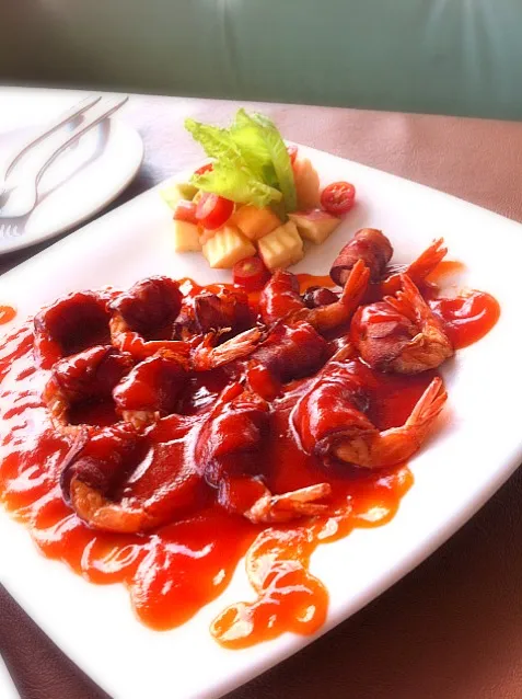 shrimp & bacon with BBQ sauce|Smileyさん