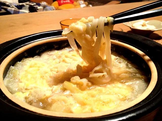 かき玉ネギうどん、鍋焼き風|kumakumatotoroさん