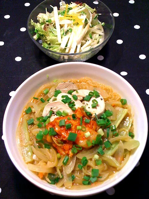 Snapdishの料理写真:韓国のカムジャ麺、長芋と大根の柚子胡椒ドレッシング和え|Mitsukoさん