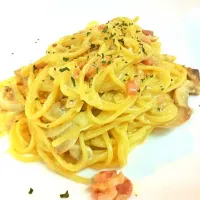 Snapdishの料理写真:creamy cheese sauce linguine with bacon mushroom and onion|Robbyさん