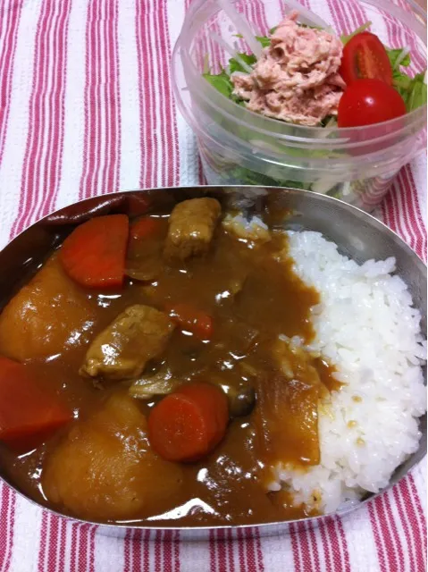 Snapdishの料理写真:カレーライス   ツナマヨと水菜と大根のサラダ|かわまきまきさん