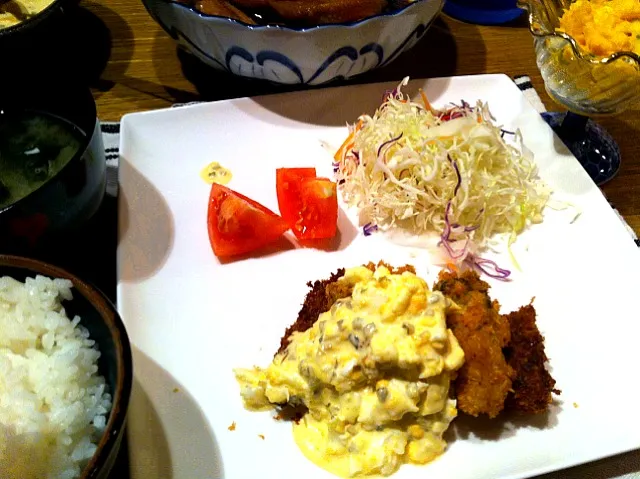 牡蠣フライ  かぼちゃサラダ   味噌汁|高田恵子さん