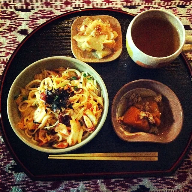 たこキムチうどんとカボチャのそぼろ煮|mariiiさん