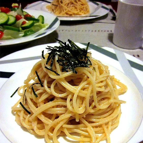 今夜は和風でたらこスパ 。  Spaghetti with salted cod roe.|Keiさん