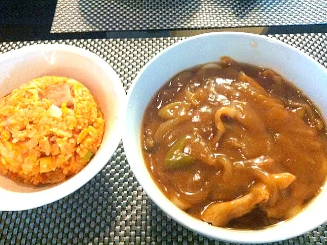 今日はカレーうどんとキムチ炒飯♡|のだきりさん