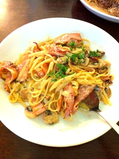 carborana ham and mushroom pasta|해리さん