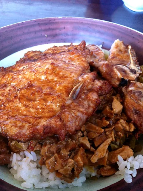 Snapdishの料理写真:Porkchop w. meat sauce and rice|Tsung-Che Tsaiさん