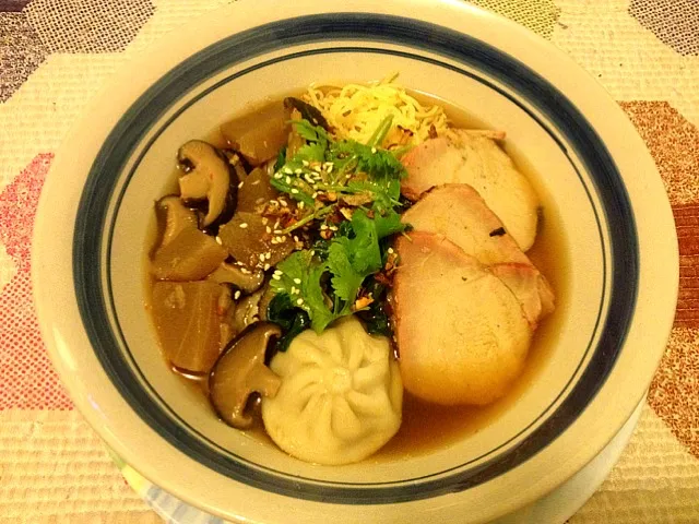 egg noodle, dumpling & homemade roast pork in also homemade soup broth|amikokungさん