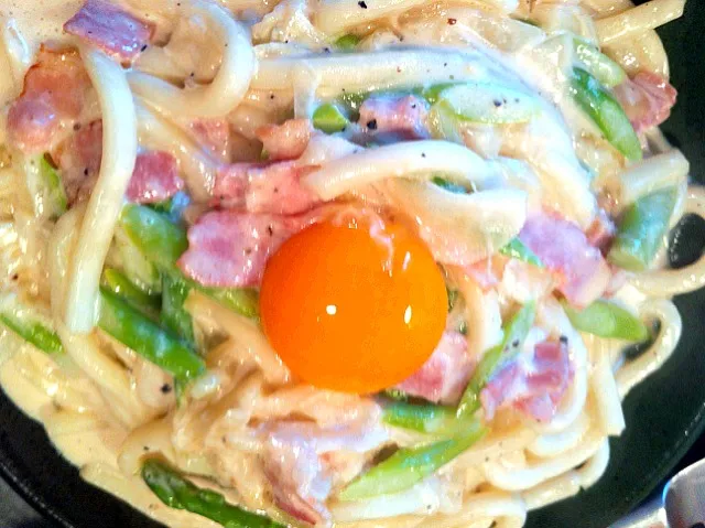 Snapdishの料理写真:うどんカルボナーラ|yasuhito ochiaiさん