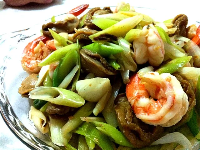 Fried leek with baby abalone and shrimp|karen limさん