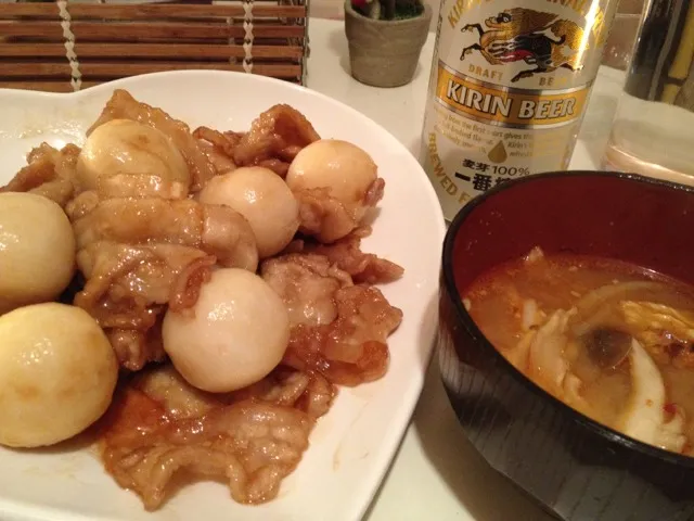 里芋と豚肉の照り焼きと坦々うどん|mahoさん