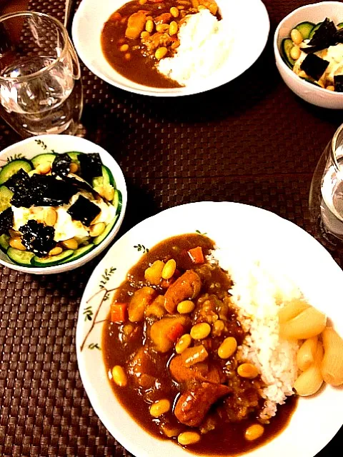 Snapdishの料理写真:大豆と豆乳濃厚カレー&豆腐サラダo(^▽^)o|ぷっちょさん