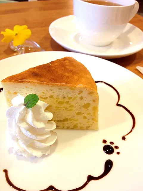 スイートポテトチーズケーキ カモミール＆ほうじ茶のブレンドティーでいただき♪|ダンディ☆和田さん