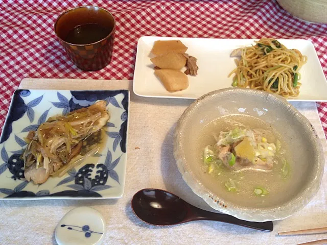 参鶏湯&白身魚のザーサイ蒸し&大根の黒酢煮&蒸し蕎麦|可奈さん