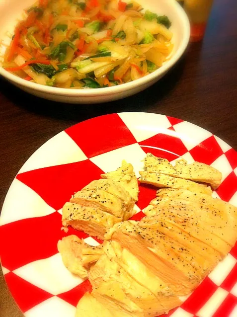 鶏むね肉蒸し&野菜炒め♪|きなここさん