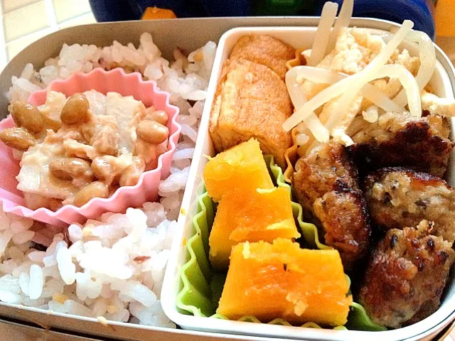 リノ弁当、キノコバーグ、モヤシと揚げ炒め、蓮根納豆ツナマヨ、他|suzumeさん