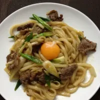 Snapdishの料理写真:すき焼きふぅ焼うどん♥|chieさん