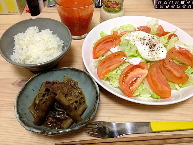 Snapdishの料理写真:シーザーサラダ、牛肉とゴボウの甘煮|Natchanさん