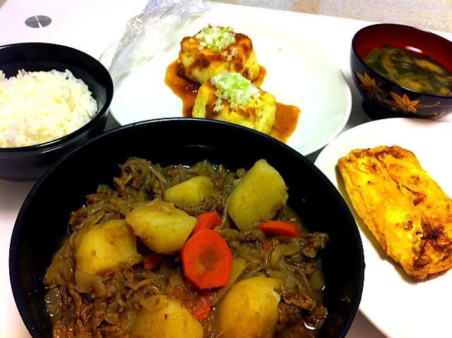 肉じゃが、厚揚げ豆腐、たまご焼き|しずかさん