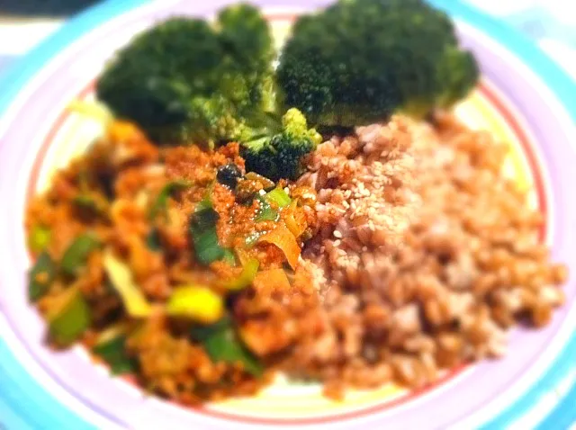 spelt, minced soy meat with leeks, broccoli|Gabiさん