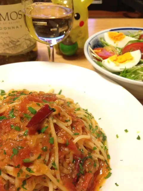 Aglio,Olio e Peperoncino alla pomodori|ダンナさん