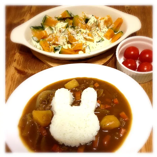 Snapdishの料理写真:カレーと南瓜のチーズクリームホットサラダ|rieさん