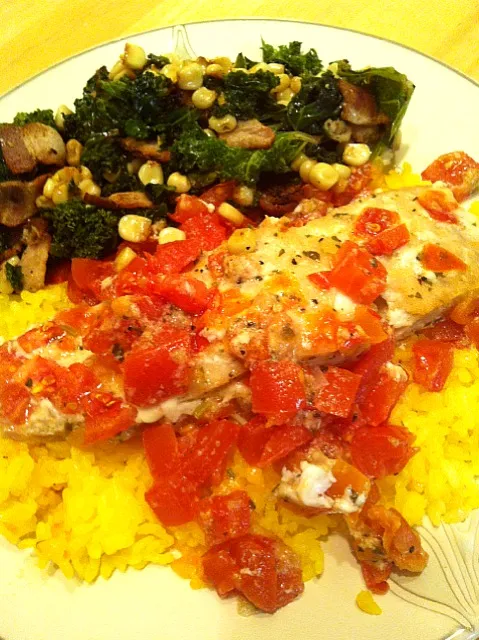 Salmon, kale, saffron rice|mamakumiさん