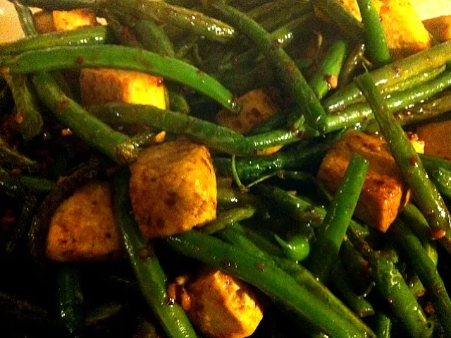 green beans and tofu with chili soya bean sauce|幸司さん