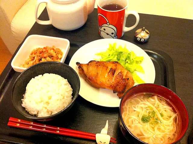 晩ご飯(ﾟ∀ﾟ)鶏味噌マヨ焼き、炒り豆腐、そうめん汁|てつこさん