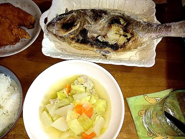 鯛の塩焼きと野菜スープ|すかラインさん