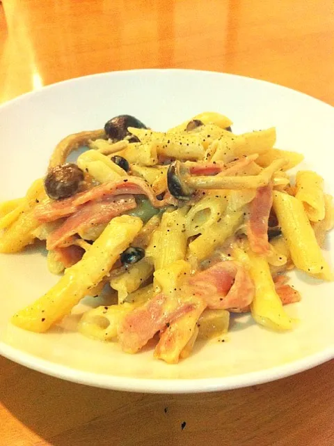 Creamy penne with mushroom and ham|Prapanpimさん