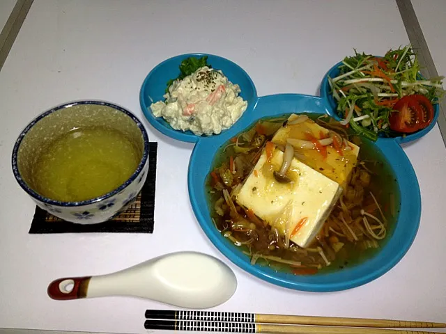 豆腐のキノコあんかけ＆サラダ|たかひろさん